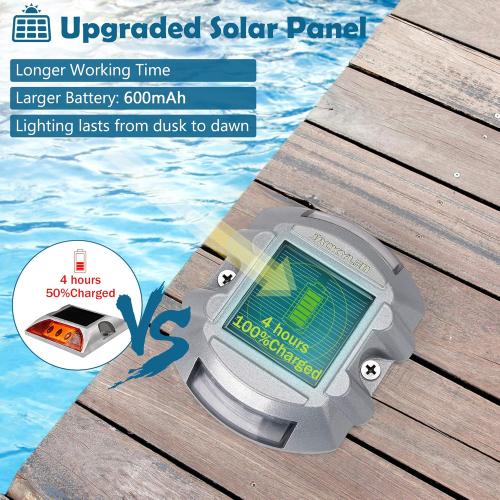 SILVER JACKYLED 12 Pack Upgraded Solar Driveway Marker Lights with Switch Outdoor Solar Powered Deck Waterproof LED Boat Dock Lights Aluminium Warning Step Lighting for Path Walkway, Bright White