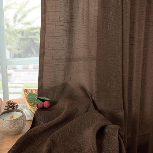 YoungsTex Brown Linen Curtains 84 Inch Length for Living Room - Chocolate Light Filtering Drapes Semi Sheer with Rod Pocket Back Tab for Bedroom, 2 Panels, 52 X 84 Inch