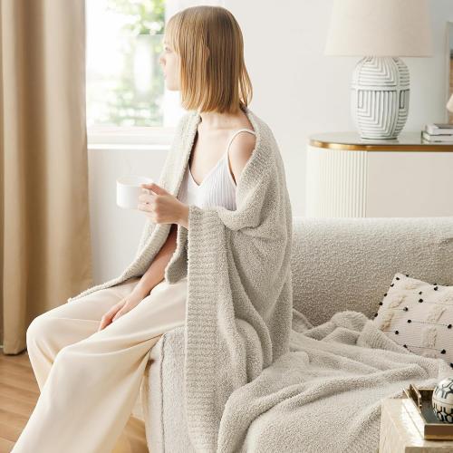 Bedsure Ivory Knit Throw Blanket for Couch, Bedding Sofa - Super Soft, Cozy, Fuzzy, Fluffy Blanket Dupes, Gentlesoft, Breathable Warm Gift for Women, Winter Decor, Beige, 50x60 Inches