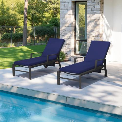 Crestlive Outdoor Chaise Lounge Cushions, 3 Years Fade Resistant Water Resistant Lounge Chair Cushion, 80''L x 23''W, Set of 2, Navy