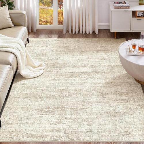 Large Area Rug Living Room Rugs - Washable Neutral Modern Abstract Soft Thin Rug Indoor Floor No Slip Rug Carpet for Bedroom Under Dining Table Home Office Decor - Beige/Brown