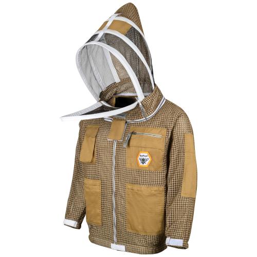 Beekeeping Jacket with Veil – 3-Layer Ultra Ventilated Bee Jacket with Long-Lasting YKK Zippers & Safety Fencing Hood – Full Protection Beekeeping Suit with Carrying Bag (Brown) XX-Large (BP-301)