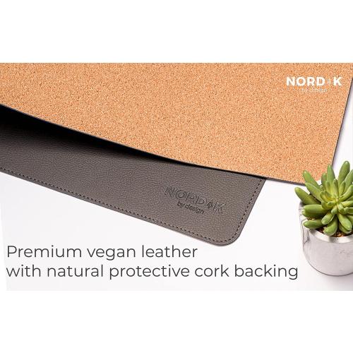 Nordik Cork Leather Desk Mat Cable Organizer - Gunmetal Grey 35 X 17 inch - Premium Extended Mouse Mat for Home Office Accessories - Non-Slip Vegan Leather Desk Pad Protector & Desk Blotter Pad