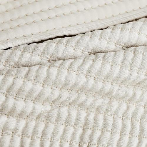 WDCOZY Beige Pick Stitch King Size Quilt Set, Striped Lightweight Soft Summer Spring Bedspread, Bamboo Linen Like Textured Coverlet, Chambray Farmhouse Country Rustic Bedding, Netural Thin Comforter