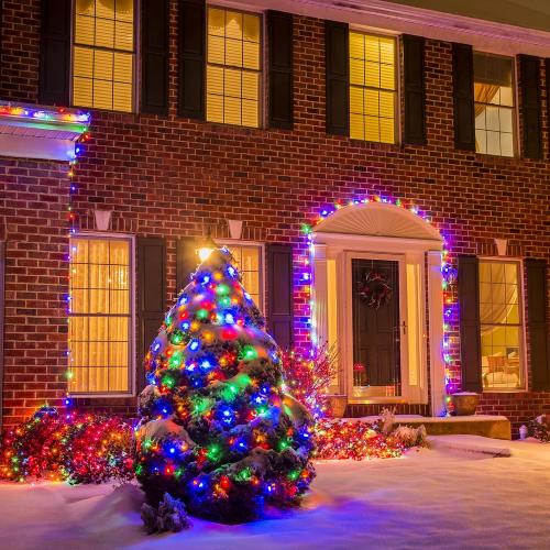 WATERGLIDE 4 Pack 50LED Outdoor Christmas Lights, 16FT Battery Operated Mini String Light with 8 Modes & Timer, Xmas Tree Lights Waterproof for Patio Garden Party Wedding Holiday Decor, Multicolor