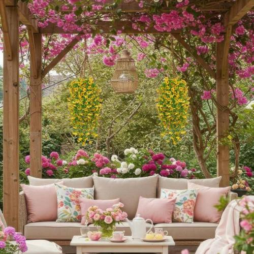 4 Pcs Artificial Hanging Flowers for Outdoors Spring Summer Yellow Faux Silk Daisy Flowers UV Resistant Realistic Fake Hanging Plants for Outside Home Indoor Planter Porch Garden Yard Decor