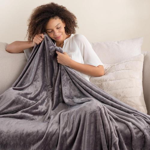 Berkshire Blanket Classic VelvetLoft® Solid Throw Blanket, Lightweight Soft Fuzzy Plush Throw Blanket for Bed and Couch, Grey Heron, 50x60 Inches