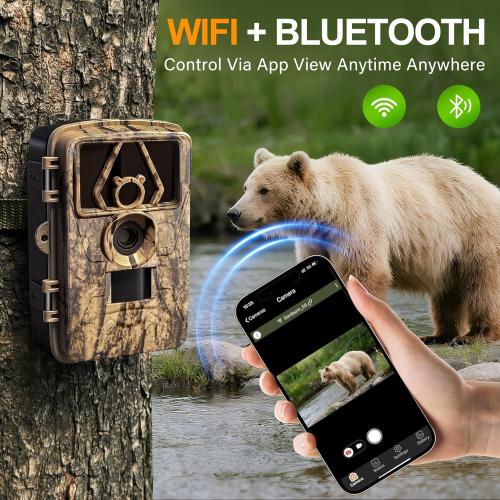 Trail Camera WiFi 8K 64MP with 32GB Card, No Glow Night Vision Motion Activated Waterproof Game Camera, Fast 0.05s Trigger APP Control for Hunting Deer (32, GB)