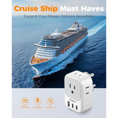 Set of 2 US to India Plug Adapter 2 Pack, TESSAN Type D Travel Adapter with 4 Outlets 3 USB (2 USB-C), Power Adaptor for US to India Nepal Maldives Pakistan Bangladesh Sri Lanka Bhutan Yemen