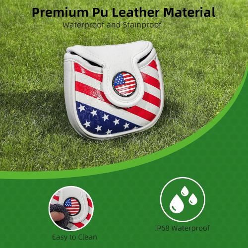 Golf Club Head Covers,4pcs or 1pc USA Golf Head Covers for Woods and Driver Fairway Hybrid - PU Leather Mallet Blade Putter for Men Women Golf Enthusiast