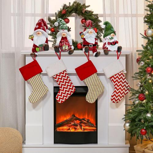 4 Pack Christmas Stocking Holders for Mantle, Gnome Stocking Hangers for Mantel, Christmas Stockings Hooks