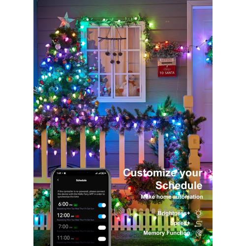 Brightown Smart C9 Christmas Lights Outdoor, 100 LED Christmas Color Changing Fairy Lights App Control, Music Sync, RGB, Shatterproof Connectable C9 String Lights for Tree House Indoor Xmas Decor