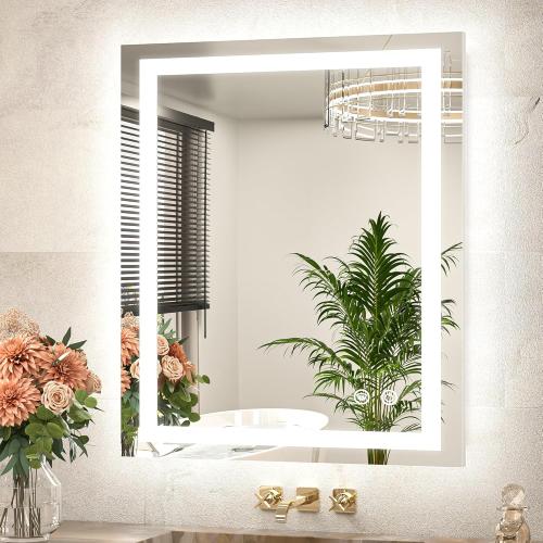 TETOTE LED Bathroom Mirror 24 x 30 Inch Lighted Bathroom Vanity Mirror with Lights, Brighter Frontlit and Backlit Light up Anti Fog Mirror, 3-Color Dimmable, Shatterproof Tempered Glass, Waterproof