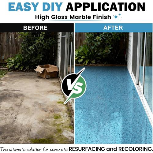 Epoxy Colored Sand Floor Paint for Concrete (105 Fl Oz),Self-leveling Epoxy Floor Paint - Easy Pour & Roll Application to Waterproof & Renew Garage,Porch,Basements,Patios,Outdoor(Blue,Net Content 5KG)