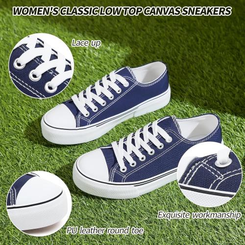 Adokoo Canvas Tennis Shoes for Women Low Top Casual White Black Sneakers for Women Lace Up Fashion Comfortable Walking Shoes