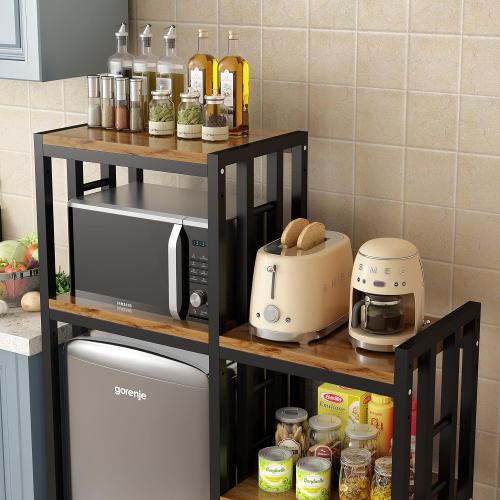 Kitchen Bakers Rack, 4-Tier 3-Tier Workstation Organizer Shelf, Free Standing Kitchen Utility Cart Storage Shelf Organizer Utility Microwave Stands Storage for Spice（Rustic Brown）