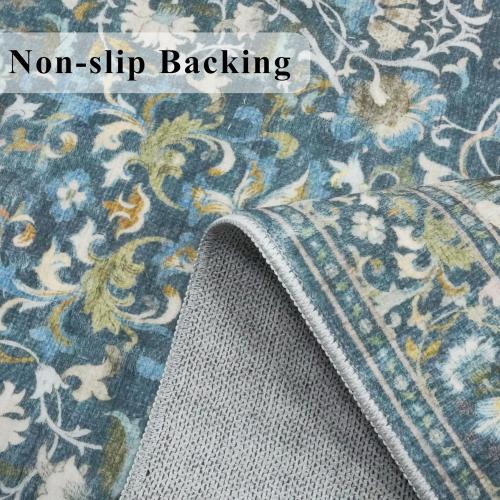 Washable Vintage 2x6 Bathroom Rugs: Soft Carpet with Non-Slip Backing for Hallway Entryway Kitchen Stain-Resistant Bedroom Floor Mat – Gifts for Newlyweds/Household Home Decor (2x6,Floral/Blue)