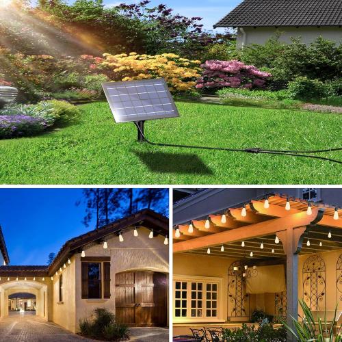 Black Stright Solar Powered String Light 100FT with Remote Control 8 Light Modes, Weatherproof Shatterproof ST38 LED Bulb 30 Sockets for Backyard Porch Cafe, Large Solar Panel
