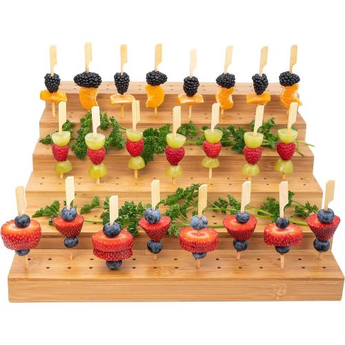 Skewer Holder Bamboo Food Display w/180 Holes, Great for Buffet, Cocktail Parties and Catering Events Six Tier Food Stand - 100 Pcs 4.7 Inch skewer Included