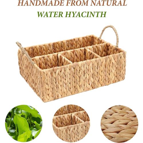 Wicker Divided Storage Basket Woven Natural Basket Hyacinth for Organizing Bathroom Kitchen Shelves Office Supplies Organization Everyday Wicker Storage Baskets 4 Section Rectangular Tray