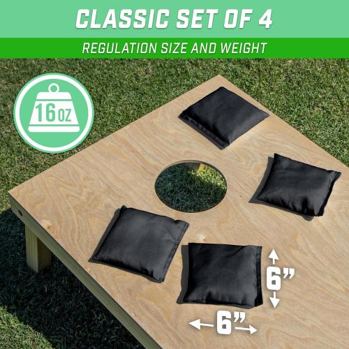 GoSports Classic Cornhole Bean Bags Set of 4-16 Colors Available - Regulation All Weather, Mix and Match BLACK
