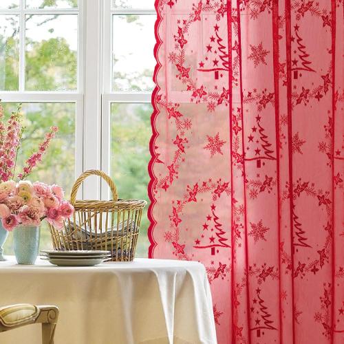 Christmas Lace Curtains 84 Inches Long for Living Room Red