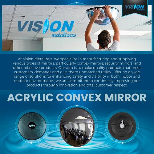 12” Acrylic Indoor Convex Mirror With Plastic Back, Round Indoor Security Mirror for the Garage Blind Spot, Store Safety, Warehouse Side View, Wall Mirror for Personal or Office Use - Vision Metalizers,Black