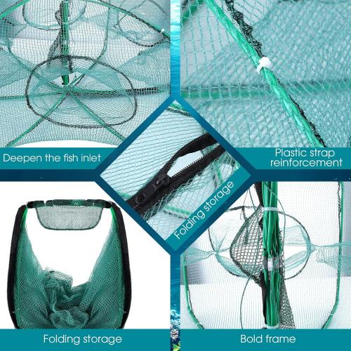 Green and Blue 2 Pcs Foldable Fishing Trap Collapsible Hexagon 6 Hole Fishing Bait Trap Portable Minnow Crayfish Crab Crawdad Shrimp Net Cage Accessories