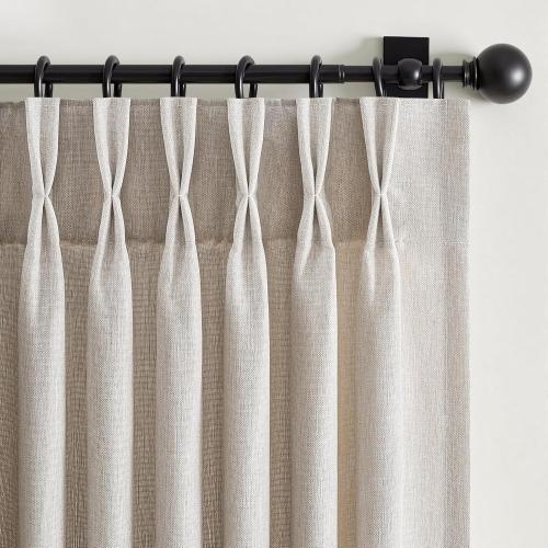 Oatmeal Beige Pinch Pleated Curtains 84 Inches Long for Living Room 2 Panels Sets,Stone Washed Linen Earth Tone Decor Back Tab Boho Neutral Greige Earthy Sheer Curtain for Bedroom