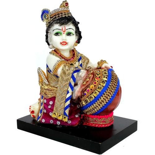 eSplanade - Hand-Carved Lord Krishna Kishan Makhan Chor Murti Idol Statue Sculpture - Resin - 7.5 - Multicolor