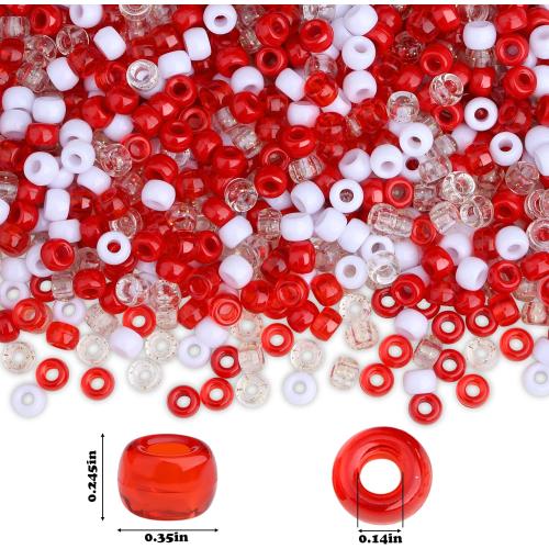 Red and White Pony Beads for Bracelet 6x9mm Mix Red Beads for Hair Braids Kandi Bead Bulk for DIY Craft Party Jewelry Making