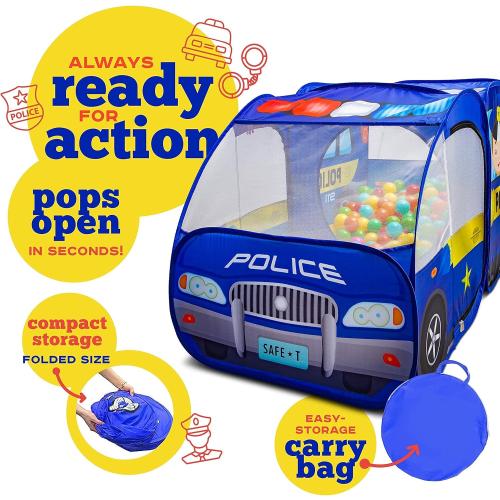 Police Car Pop Up Play Tent with Sound Button for Kids, Toddlers, Boys, Girls, Indoors & Outdoors – Playhouse for Interactive Fun - Foldable, Quick Setup Pretend Play Toys & Gift