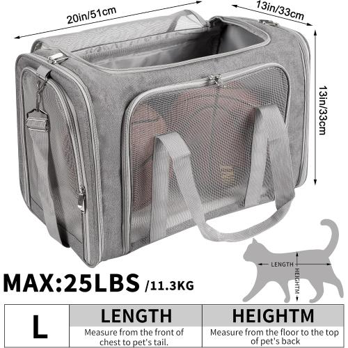 Soft-Sided Cat/Dog/Pet Carrier, Collapsible Pets Travel Carriers | For Big Cats/Small Dogs with Shoulder Strap & Removable Mat, Mesh Puppy Carry Bag, Up to 25 Lbs, TSA Airline Approved(Gray)