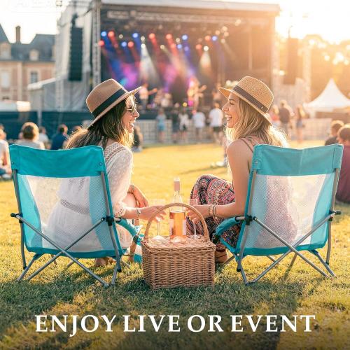 Low Folding Beach Chairs for Adults, Portable Lightweight Sling Beach Camping Chair with Cup Holder,Armrest,Foldable Camp Lawn Chair for Outdoor Sand Concert Travel Sport Events