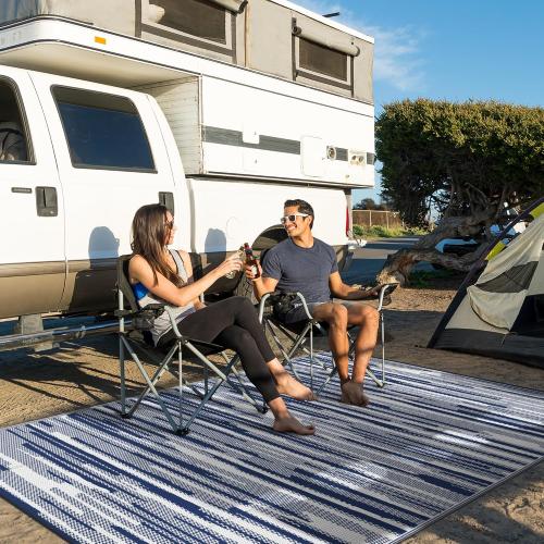 GENIMO Outdoor Rug for Patio Clearance, 5'x8' Waterproof Camping Mat, Reversible Plastic Straw Rugs for RV, Camper, Balcony, Backyard, Picnic, Deck (Blue White)