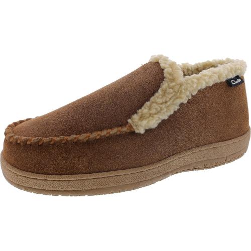 SIZE 12 Clarks Men's Suede Leather Sherpa Lined Ankle Bootie Slippers, JMH1952 - Indoor/Outdoor Slip-Ons - Comfy & Durable Ankle Boots with Plush Lining Padded Insole & Gripped Rubber Outsoles