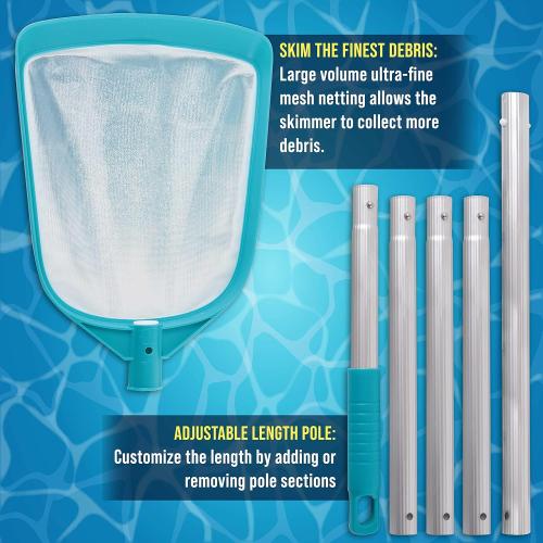 U.S. Pool Supply Professional Swimming Pool 6 Foot Leaf Skimmer Net with 5 Aluminum Pole Sections - Ultra Fine Mesh Netting, Clean Remove Leaves Debris Fast - Pool, Spa, Pond Cleaning Maintenance