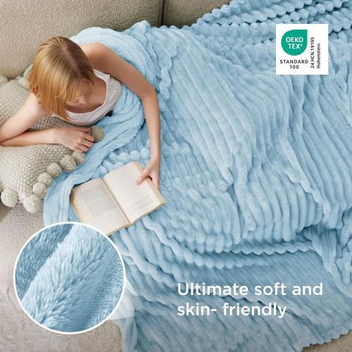 ‼️MAY HAVE MISSING ITEMS OR STAINS ‼️Bedsure Soft Full Size Fleece Blankets for Bed Light Blue 84x90 | Birthday Gifts for Women Mom Her, Warm Lightweight Cozy Fluffy Throw Blanket Sofa, Dorm Room Home Decor, Machine Washable