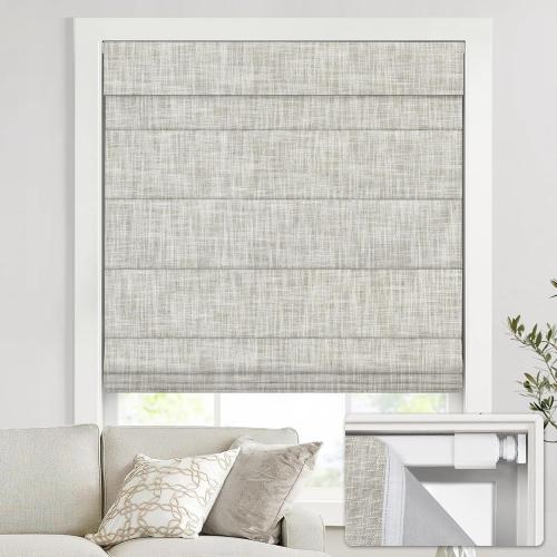 no Drill Cordless Roman Shades for Windows, 20 W × 64 H - 100% Blackout - Linen - Beige