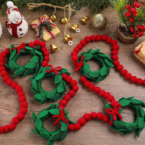 Peryiter 6.6 ft Wool Felt Christmas Garland with Wool Green Wreath Red Pompom Ball Garland Red Green Xmas Hanging Felt Banner for Christmas Holiday Fireplace Mantel Door Table Furnace Home Decoration