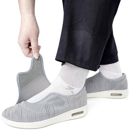 Diabetic Shoes for Men 8.5 Wide Width Orthopedic Slip-on Shoes Adjustable Closure Walking Sneakers for Foot Pain Relief Swollen Feet Grey