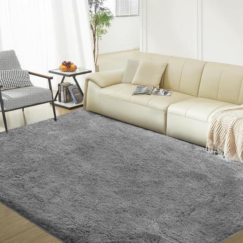 Grey Ultra Soft Rug for Living Room, Fluffy Shag Area Rug for Bedroom, Modern Shaggy Carpets Fuzzy Rug for Teens Dorm Nursery Home Decor Aesthetic, Upgrade Anti-Skid Durable, Grey