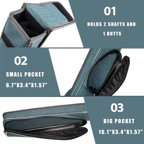 Collapsar 1x2 Pool Cue Case Holds 1 Butt and 2 Shafts,Heavy Duty Billiard Stick Bag with Adjustable Shoulder Straps