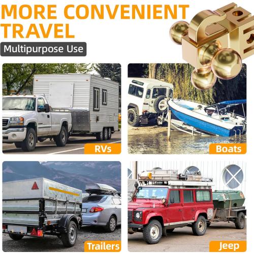 LOCAME Adjustable Trailer Hitch with Hook, Tri-Ball (1-7/8, 2, 2-5/16) Drop Hitch, Fits 2.5 Inch Receiver, 6 Drop Down Hitch, 18,500 LBS Heavy Duty Truck, Solid Ball Mount, Gold, LC0085