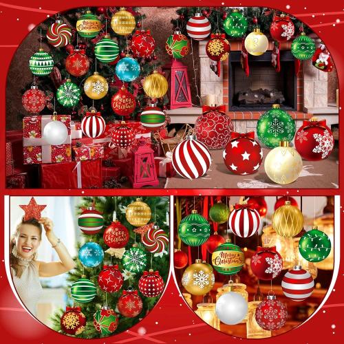Huwena 30 Pcs Christmas Outdoor Hanging Decorations Snowflakes Candy Yard Signs Include 6 Plastic Yard Stakes 24 Double Sided Ornaments for Christmas Winter Holiday Garden Tree Decor (Ball)