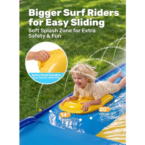 Sloosh Triple Water Slide with 3 BodyBoards, 18FT Lawn Slip Water Splash Slide Summer Toy Splash Pad with Build in Advanced Sprinkler for Kids Adults Backyard Summer Water Fun
