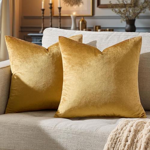 GIGIZAZA Golden Throw Pillow Covers 22x22 Decorative Velvet Cushion Covers Pack of 2 Pillowcase for Sofa