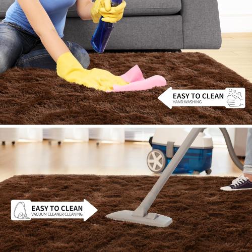 Tepook Super Soft Fluffy Rugs for Living Room, Shag 6x9 Area Rugs for Bedroom, Modern Shaggy Rug Fuzzy Carpets for Kids, Plush Indoor Nursery Home Decor Rug with Non-Slip Bottom, Brown