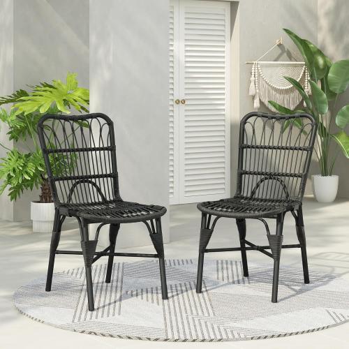 Elephance Outdoor PE Wicker Patio Dining Chairs Set of 2,Outdoor Rattan Chairs for Backyard, Poolside, Garden, Grey