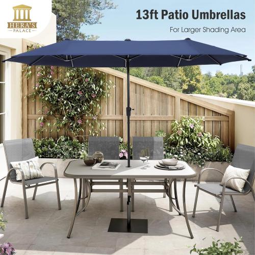HERA'S PALACE 13 ft Rectangle Patio Umbrellas, Large Outdoor Umbrella with Crank, Powerful UV Protective, Table Umbrella Outdoor Patio for Backyard, Pool, Garden, Deck